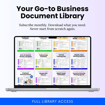 QuickBizDocs go-to business document library with monthly subscription access to downloadable editable templates for business operations and admin needs