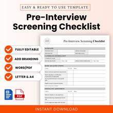 Clean and simple pre-interview screening checklist template designed for HR professionals and hiring managers, fully editable candidate screening form in Word and PDF, perfect for streamlining your hiring process