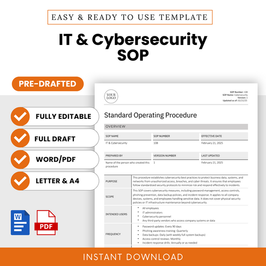 IT & Cybersecurity SOP Template (Word & PDF) – Simple Standard Operating Procedure Template