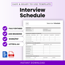 Editable interview schedule template Word and PDF for recruiters and HR teams, designed as a hiring tracker and recruitment planner to organize candidate interviews