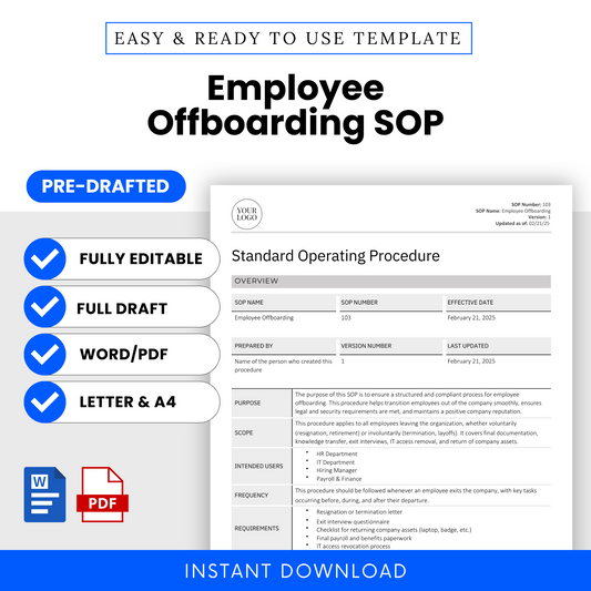 Employee Offboarding SOP Template (Word & PDF) – Simple Standard Operating Procedure Template