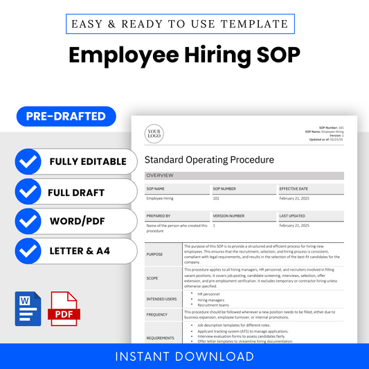 Employee Hiring SOP Template (Word & PDF) – Simple Standard Operating Procedure Template