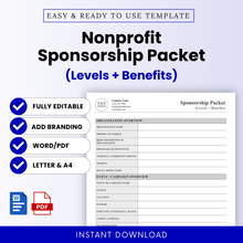 Nonprofit Sponsorship Packet Template Word and Nonprofit Sponsorship Packet Template PDF shown on a clean, modern cover design with editable layout. This simple Nonprofit Sponsorship Packet Template is ideal for nonprofits, charities, and fundraising teams creating professional sponsorship proposals with customizable branding and clear sections.