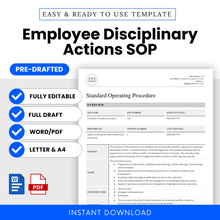 Cover image showcasing the Employee Disciplinary SOP template with editable Word/PDF formats and available in US Letter and A4 sizes
