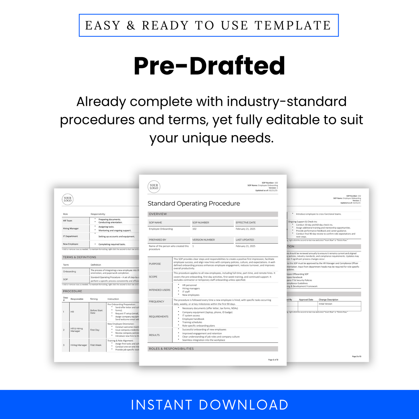 Employee Onboarding SOP Template (Word & PDF) – Simple Standard Operating Procedure Template