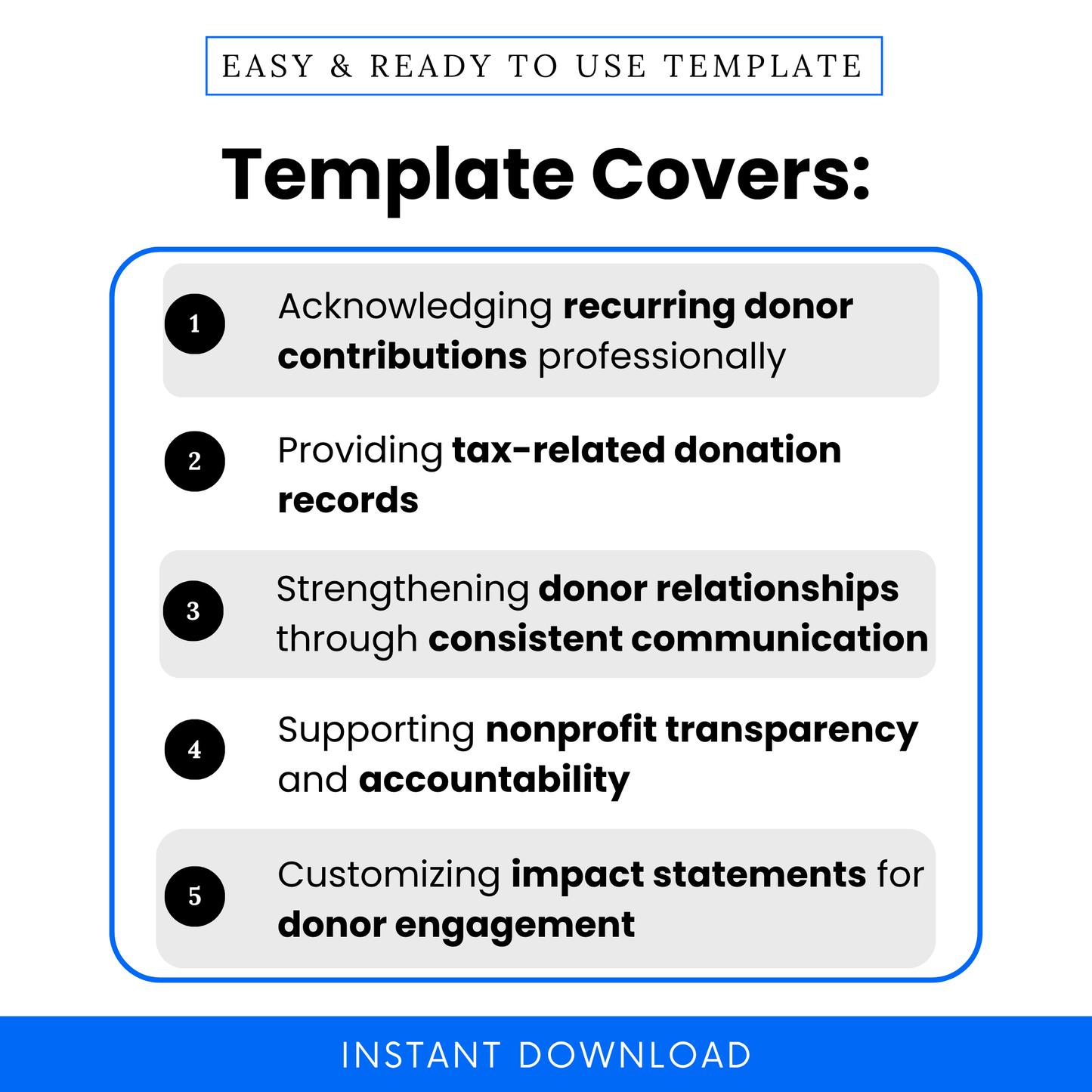Simple Recurring Donation Letter Template highlighting key use cases like acknowledging contributions and providing tax records. This editable nonprofit template is perfect for organizations looking to streamline donor communication and maintain accurate documentation.