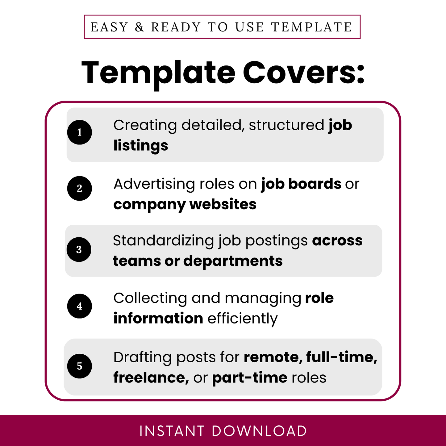 Job posting template Word use cases showing structured job listings, job board advertising, standardized hiring across teams, and efficient role information management for HR and recruiters