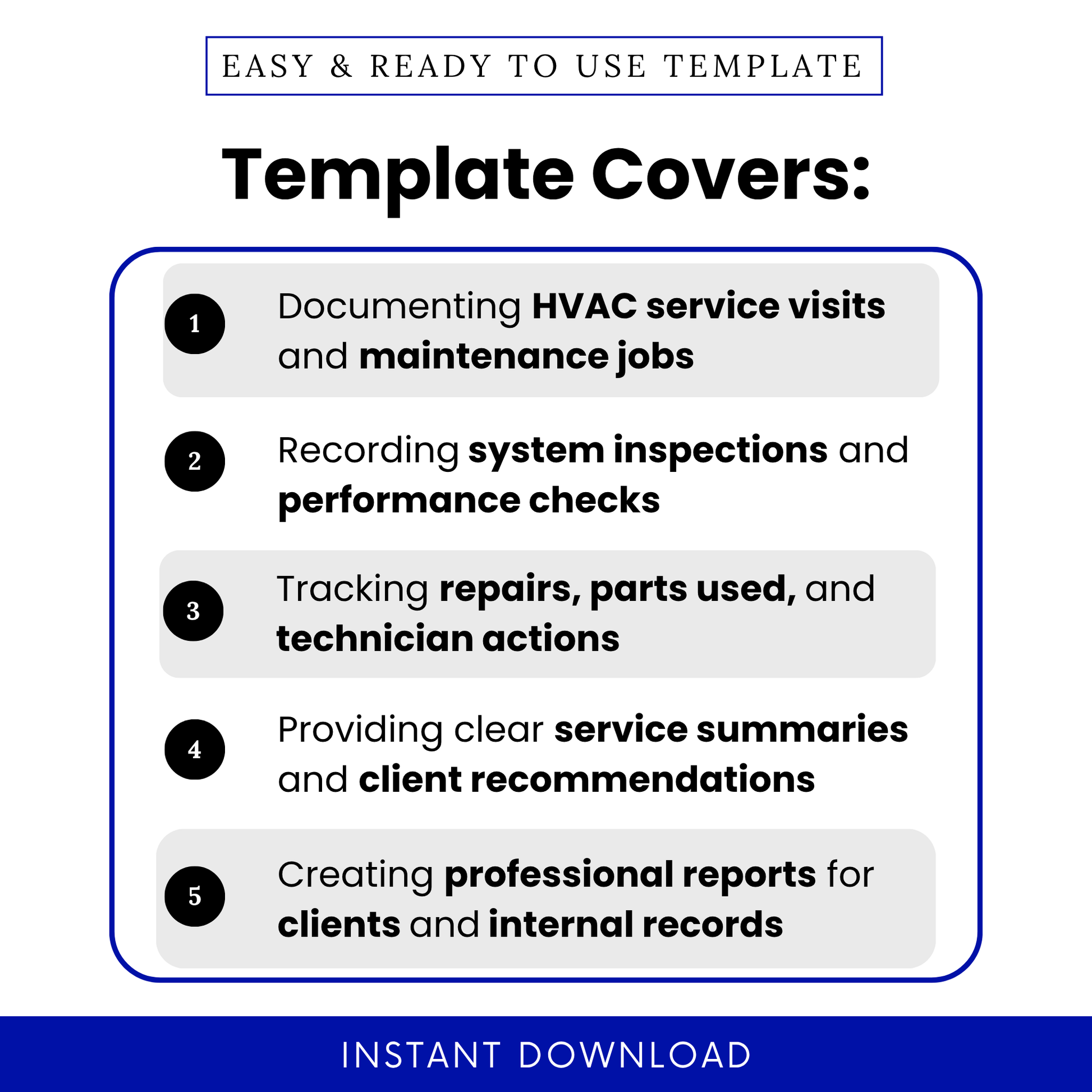 Simple HVAC Service Report template showcasing key use cases like documenting service visits, inspections, and repairs. This editable HVAC Service Report Template Word format helps technicians track maintenance jobs, performance checks, and client recommendations with ease.