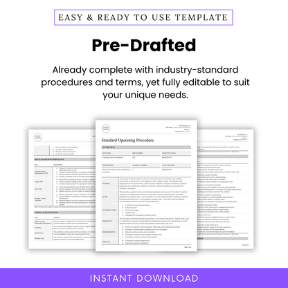 Graphic featuring multiple pages of the SOP, highlighting its professionally formatted, industry-standard procedures ready for full customization.