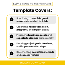Simple Grant Narrative Template showcasing key use cases like structuring proposals, organizing nonprofit programs, and presenting funding requests. This Grant Narrative Outline Template PDF helps teams clearly plan projects, timelines, and outcomes using an editable, professional format.