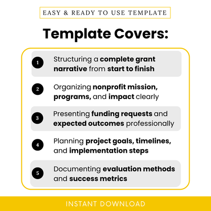 Simple Grant Narrative Template showcasing key use cases like structuring proposals, organizing nonprofit programs, and presenting funding requests. This Grant Narrative Outline Template PDF helps teams clearly plan projects, timelines, and outcomes using an editable, professional format.