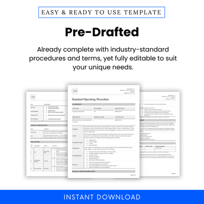 Zoomed-in view of SOP template pages showcasing industry-standard structure and editable text for seamless HR process implementation.