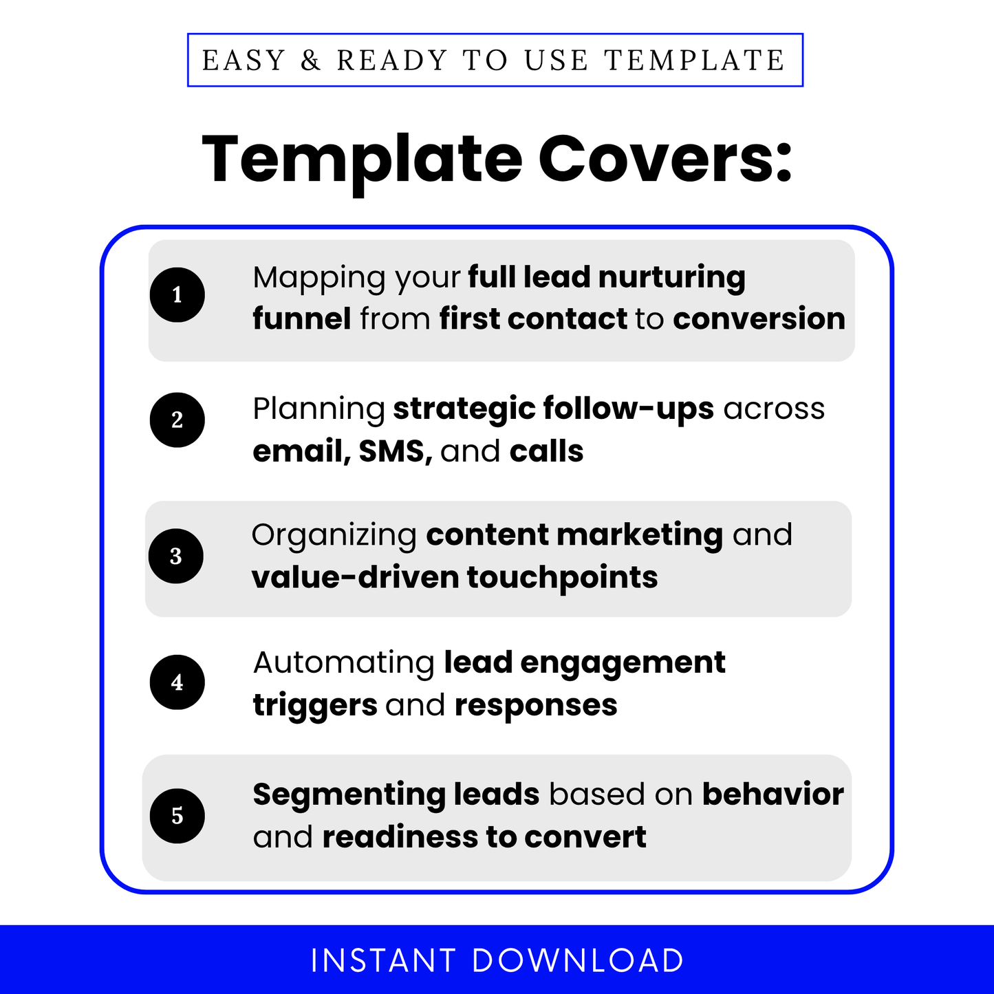 Lead Nurturing Workflow Template showcases key use cases like mapping funnels, planning follow-ups, and segmenting leads. A simple and editable business template designed for marketing teams to organize customer journeys and improve conversions.