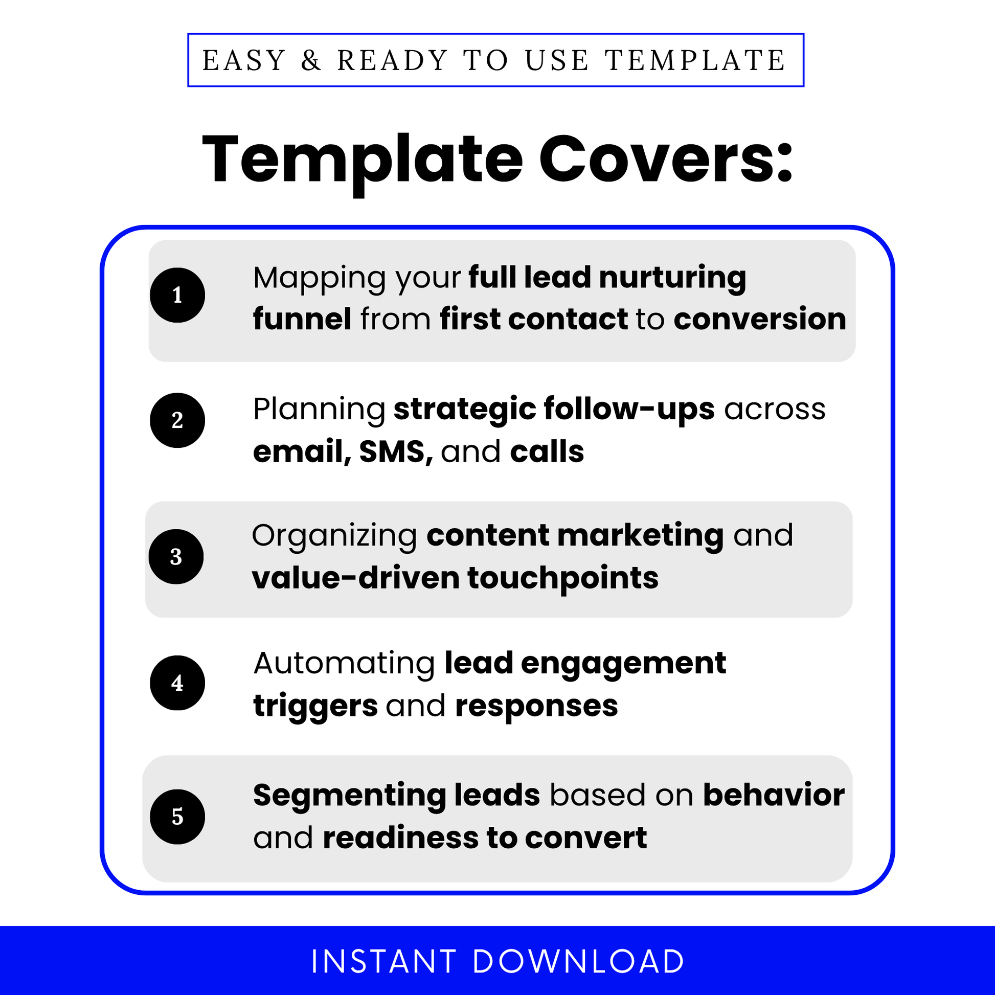 Lead Nurturing Workflow Template showcases key use cases like mapping funnels, planning follow-ups, and segmenting leads. A simple and editable business template designed for marketing teams to organize customer journeys and improve conversions.