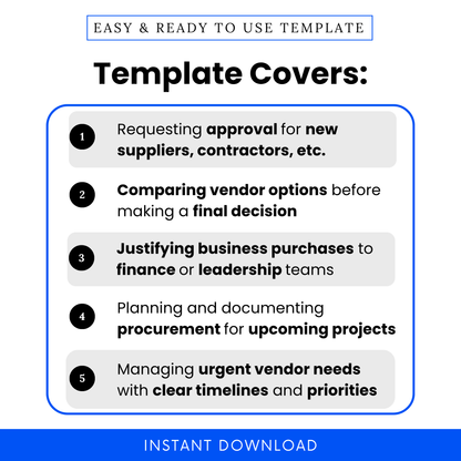 Vendor Request Form template showcasing real business use cases like supplier approval, procurement planning, and decision-making, perfect for managers and operations teams.