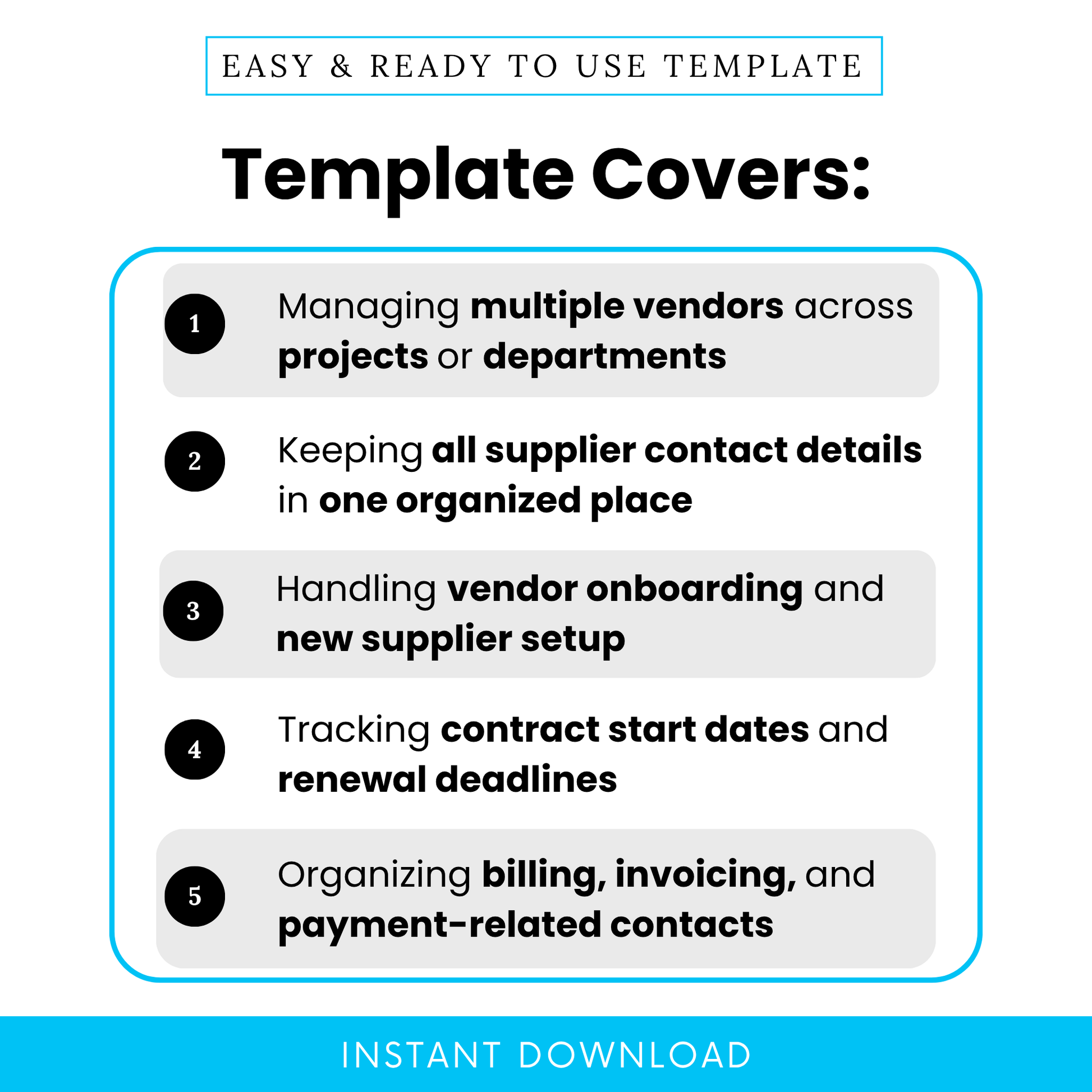 Simple Vendor Contact Directory Template highlighting real-life use cases like managing multiple vendors, tracking contracts, and organizing supplier contact details. This Vendor Contact Directory Template PDF is perfect for business owners and teams needing an efficient, printable vendor management solution.