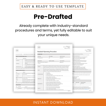 Preview of the pre-filled cybersecurity SOP pages, highlighting ready-to-use sections and customizable language for any organization