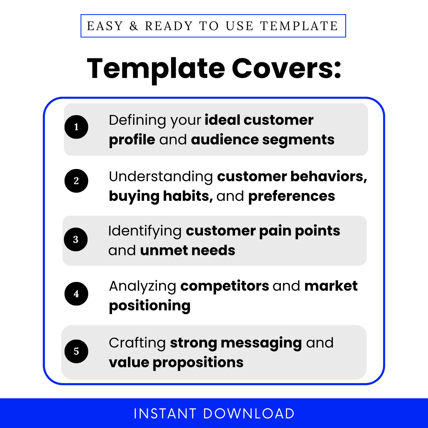 This Simple Target Market Analysis Template highlights key use cases like defining your ideal customer profile, understanding customer behavior, and identifying pain points. Perfect for entrepreneurs and marketing teams, this editable business template helps streamline audience research and improve strategic planning.