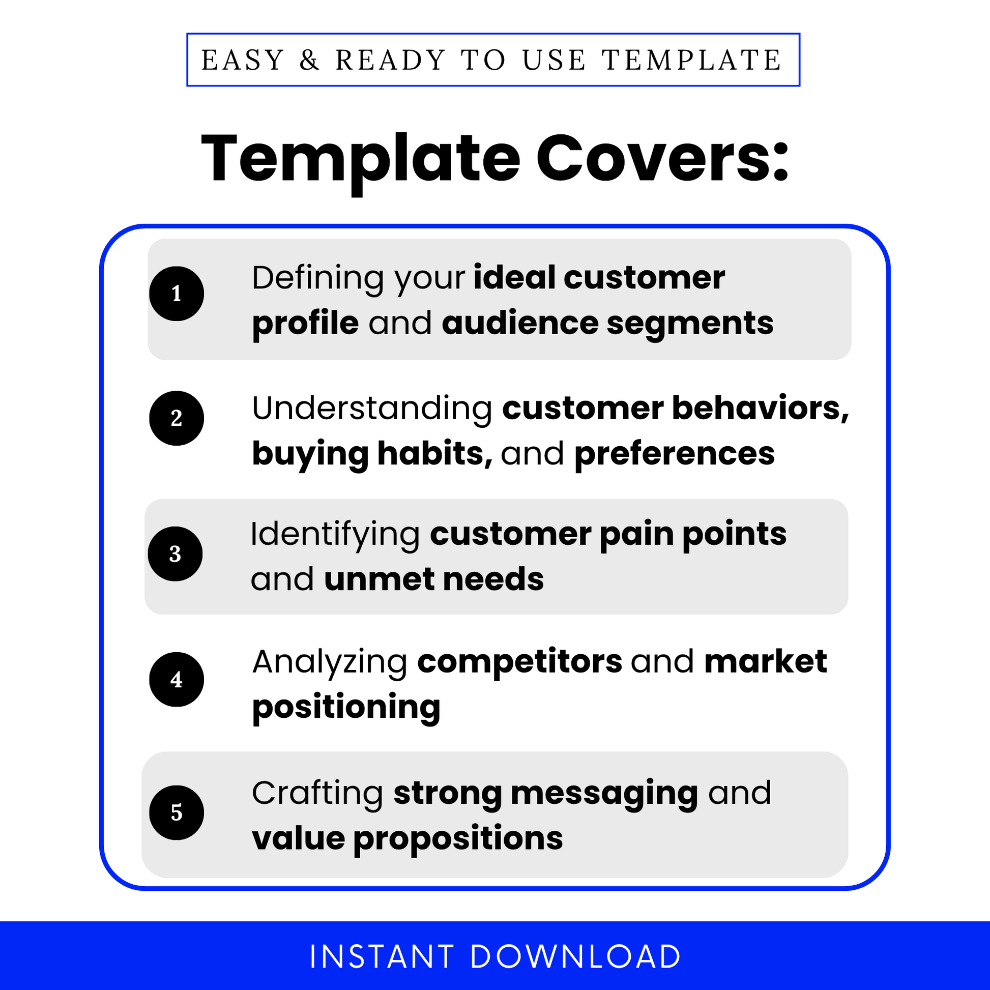 This Simple Target Market Analysis Template highlights key use cases like defining your ideal customer profile, understanding customer behavior, and identifying pain points. Perfect for entrepreneurs and marketing teams, this editable business template helps streamline audience research and improve strategic planning.