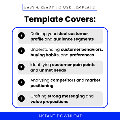 This Simple Target Market Analysis Template highlights key use cases like defining your ideal customer profile, understanding customer behavior, and identifying pain points. Perfect for entrepreneurs and marketing teams, this editable business template helps streamline audience research and improve strategic planning.