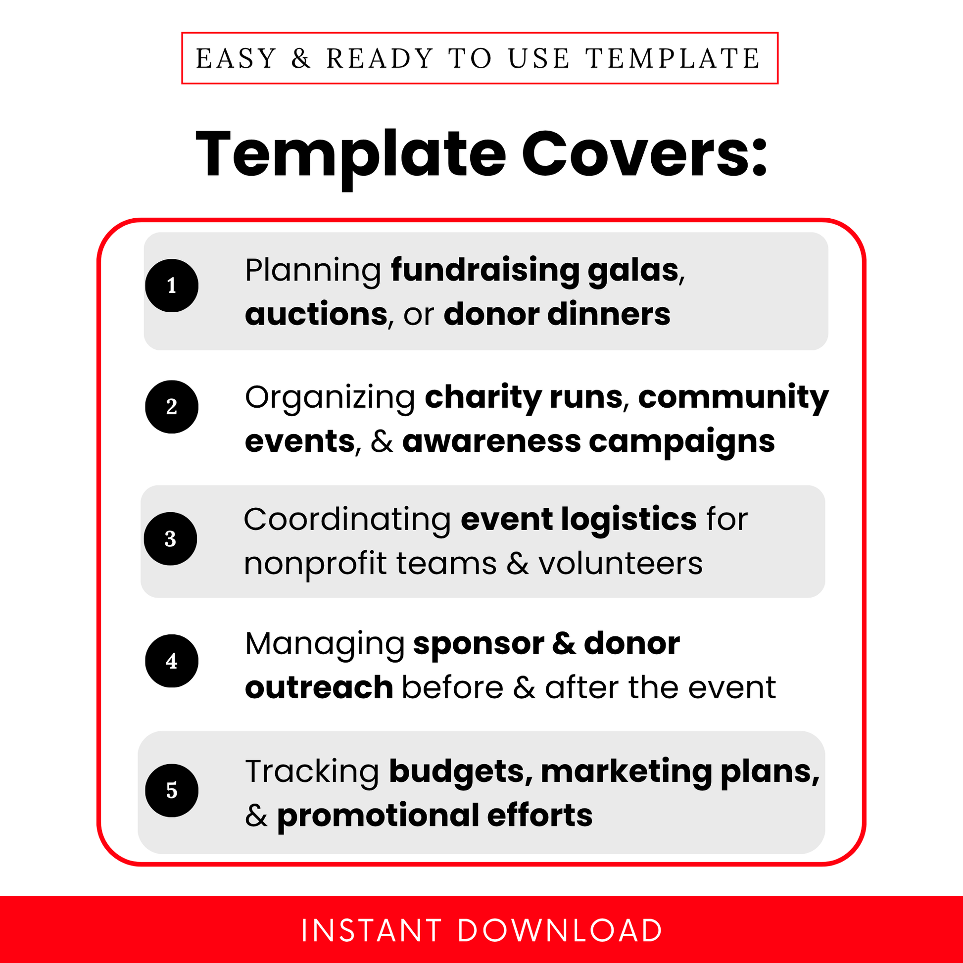 Simple Nonprofit Event Planner Template showcasing key use cases like fundraising galas, charity runs, and donor events. This editable fundraiser planner helps nonprofit teams streamline event logistics, outreach, and budgeting in a professional format.
