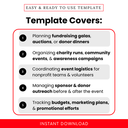 Simple Nonprofit Event Planner Template showcasing key use cases like fundraising galas, charity runs, and donor events. This editable fundraiser planner helps nonprofit teams streamline event logistics, outreach, and budgeting in a professional format.