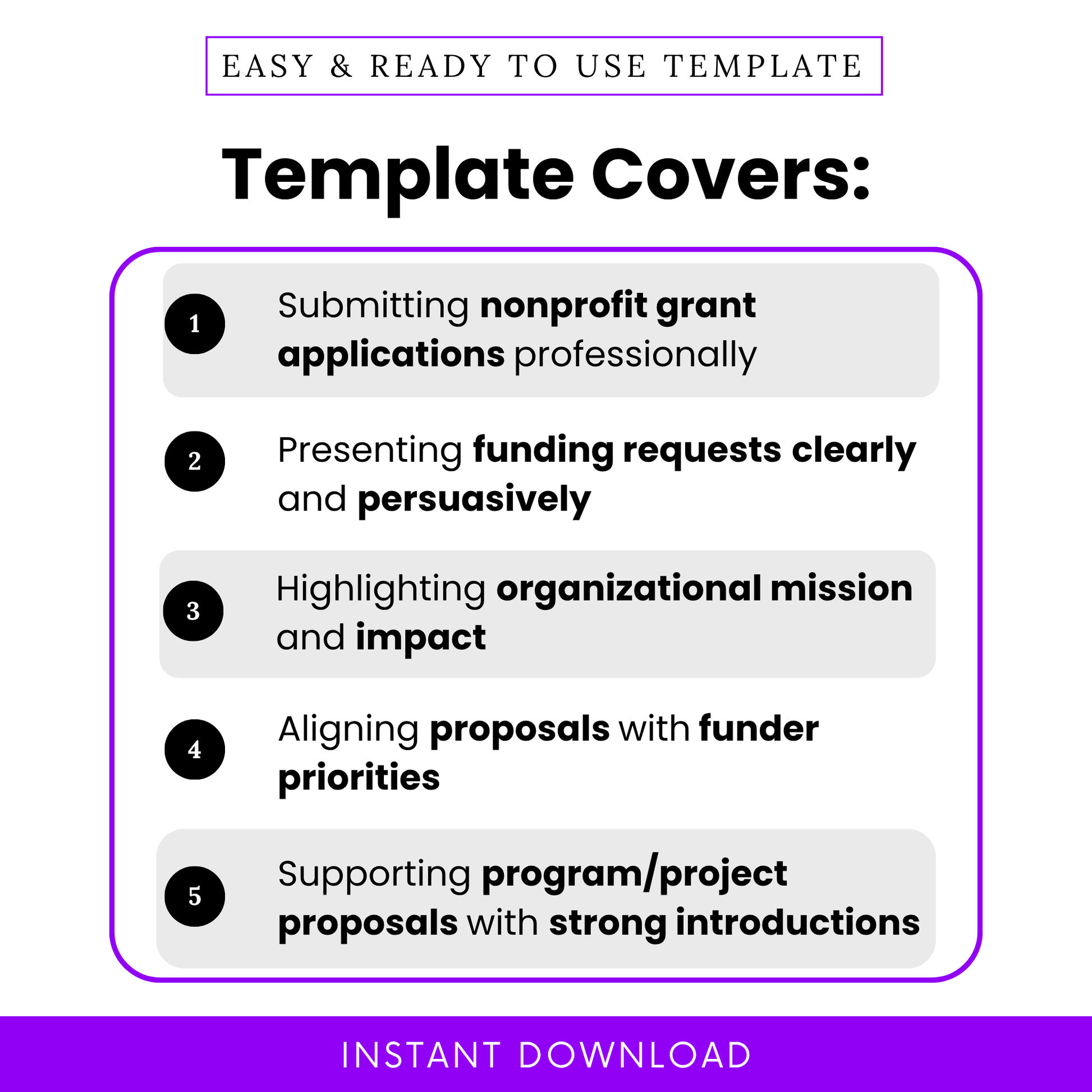 Simple Grant Cover Letter Template highlighting key use cases like submitting nonprofit grant applications and presenting funding requests clearly. This editable Grant Submission Letter Template helps organizations align proposals with funder priorities while showcasing mission and impact professionally.