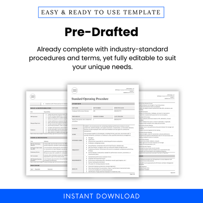 Image showcasing the completed SOP pages with a focus on standardized review language and editable fields for HR teams