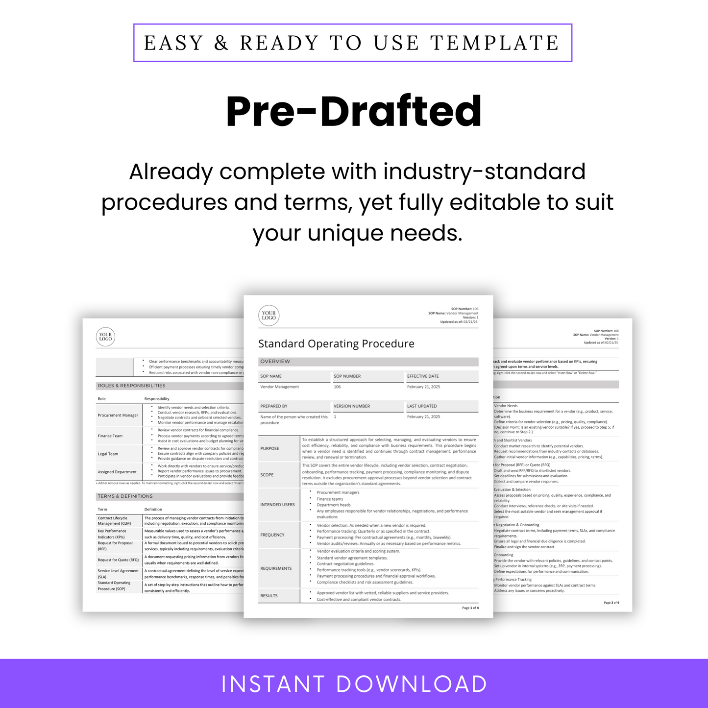 Vendor Management SOP Template (Word & PDF) – Simple Standard Operating Procedure Template