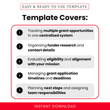 Simple Grant Prospect Research Tracker Template showcasing key use cases like tracking multiple grant opportunities and organizing funder research. This editable grant tracker template is ideal for nonprofits and small business teams looking to streamline grant applications and planning.