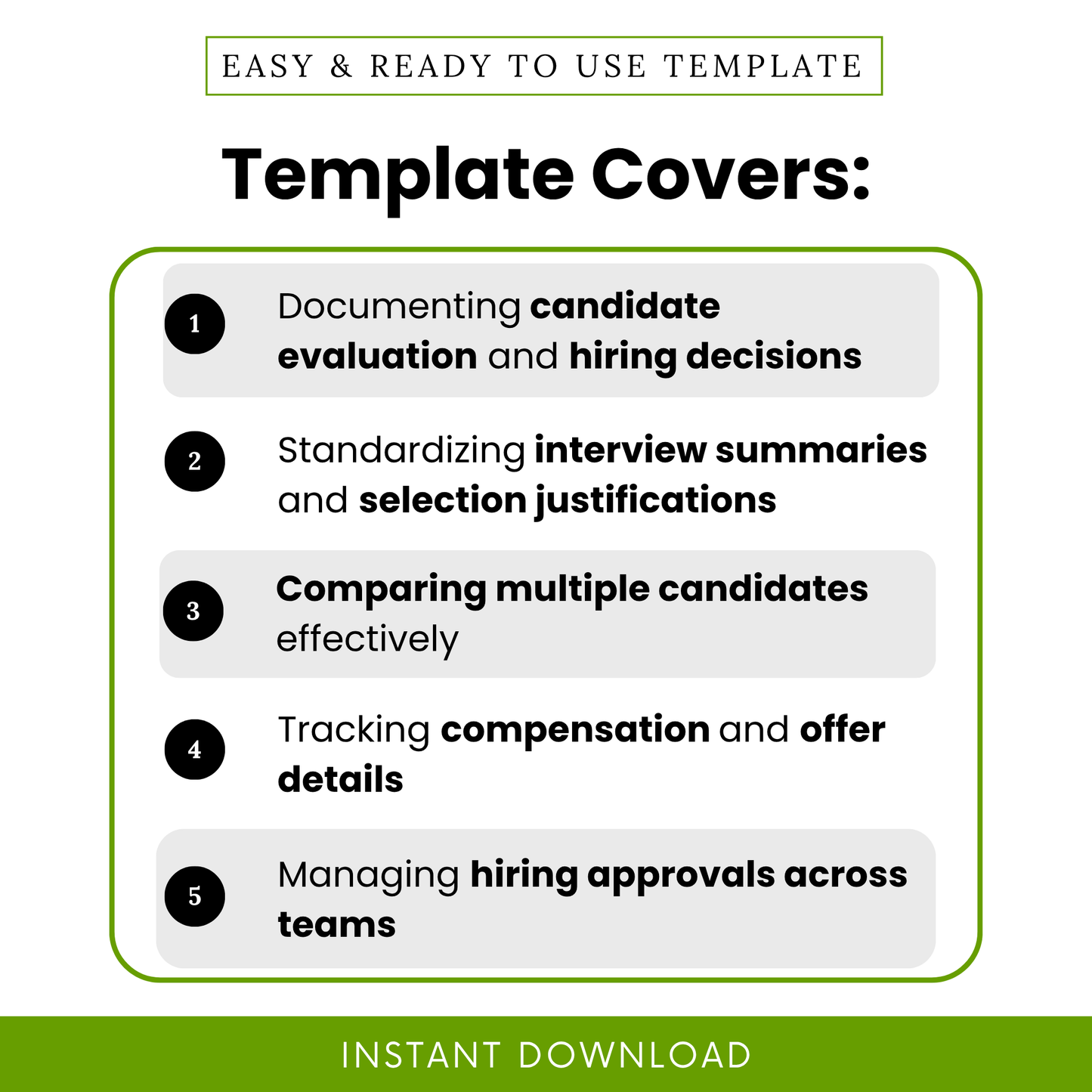 This Job Candidate Selection Approval Template highlights key use cases like candidate evaluation, interview summaries, and hiring decisions. A simple and editable HR template designed for teams and managers to streamline recruitment workflows and improve documentation consistency.