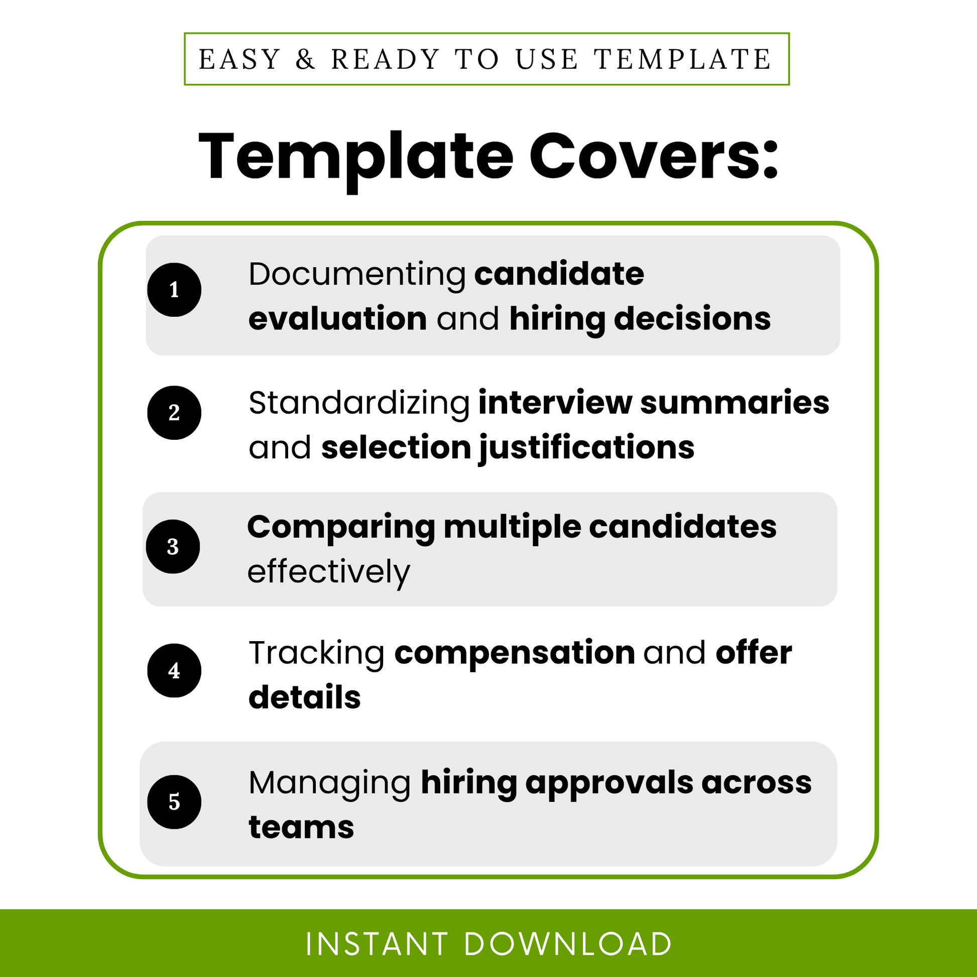 This Job Candidate Selection Approval Template highlights key use cases like candidate evaluation, interview summaries, and hiring decisions. A simple and editable HR template designed for teams and managers to streamline recruitment workflows and improve documentation consistency.