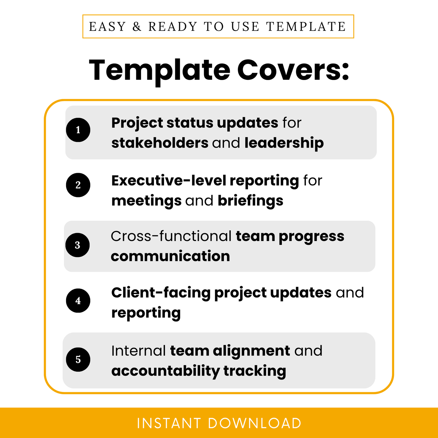 Stakeholder update template use cases showing project status updates, executive reporting, team communication, client reporting, and accountability tracking for business teams
