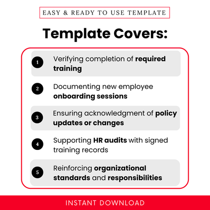 Highlights five uses of the training acknowledgement form template: verifying training completion, documenting onboarding, acknowledging policy updates, supporting HR audits, and reinforcing organizational standards.