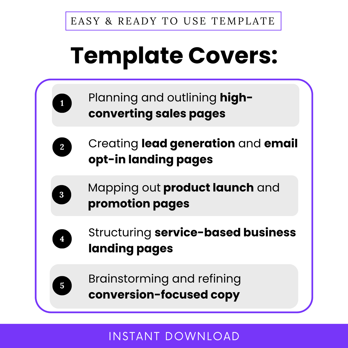 Simple Landing Page Wireframe Template highlighting key use cases like sales pages, lead generation, and product launches. This editable Landing Page Wireframe Template PDF is perfect for entrepreneurs and marketing teams organizing conversion-focused landing page content.