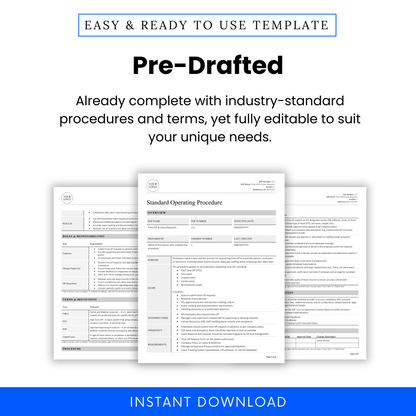 Pre-drafted SOP template with text about industry-standard procedures and unique needs.