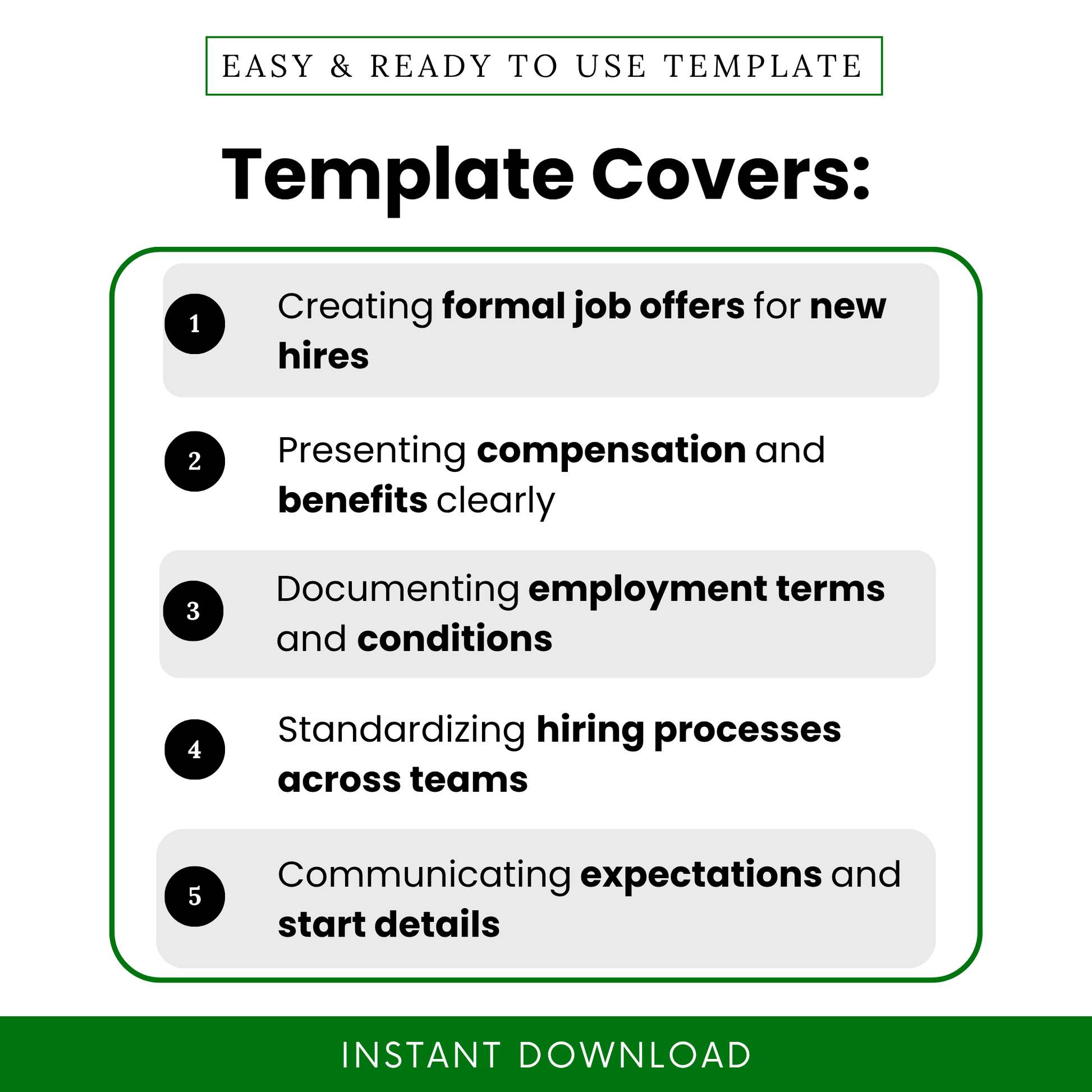 Simple Employment Offer Template showcasing key use cases like creating formal job offers, presenting compensation, and documenting employment terms. This Employment Offer Letter Template is perfect for teams standardizing hiring processes and improving onboarding workflows with an editable business document.