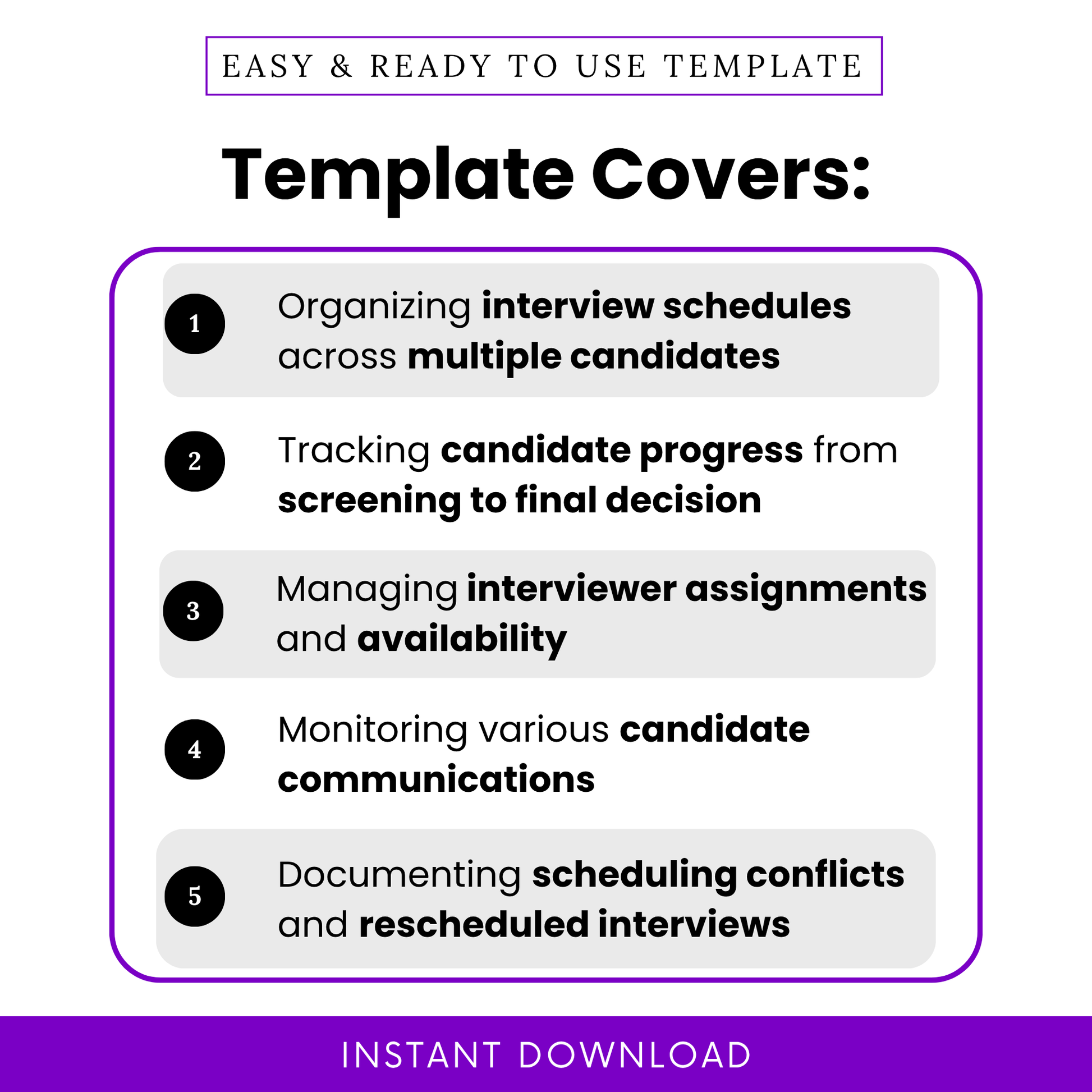 Simple interview schedule template for organizing interviews, tracking candidate progress, and managing hiring workflows for recruiters and HR professionals