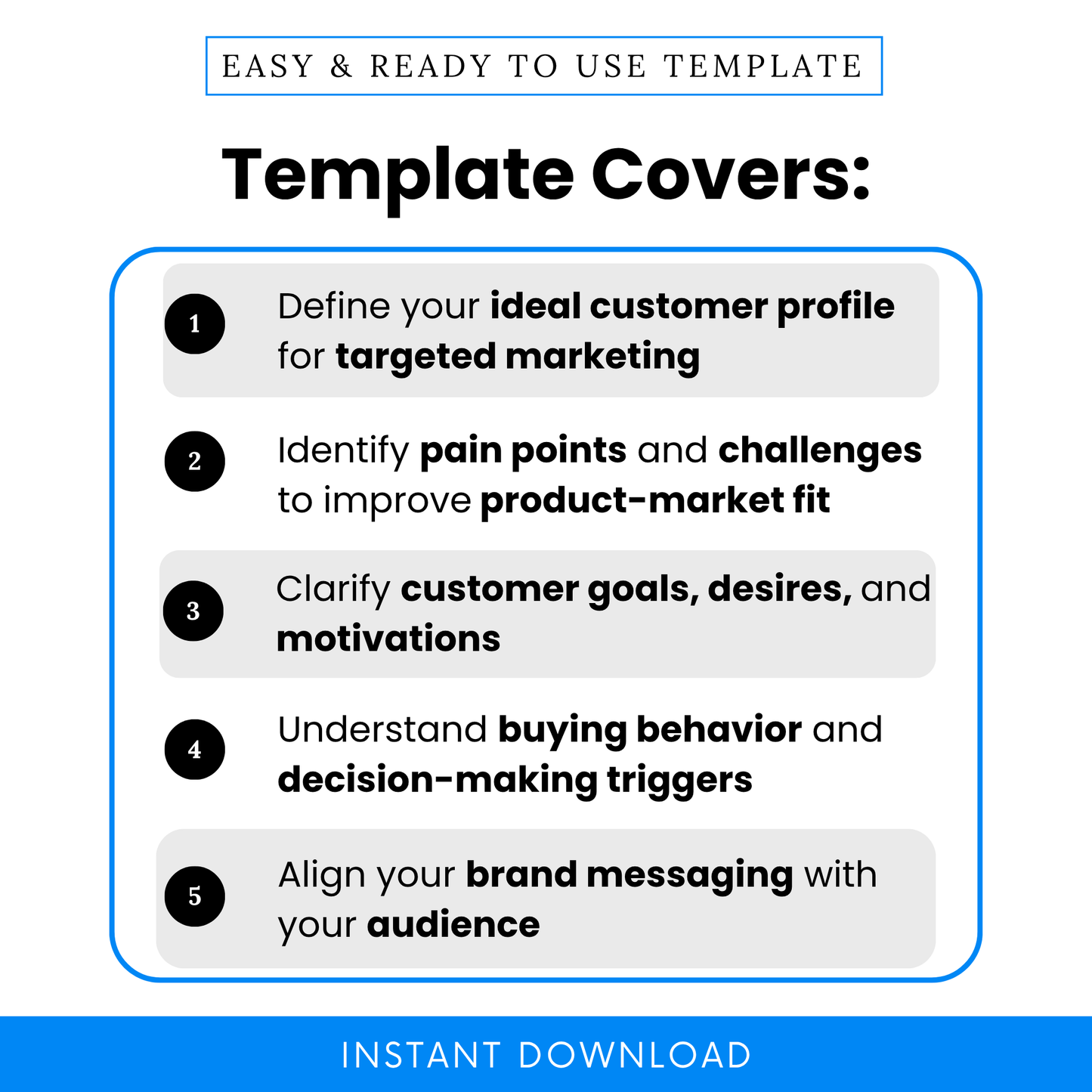Simple Customer Avatar Template highlighting key benefits like defining ideal customer profiles, identifying pain points, and improving product-market fit. This Customer Avatar Template PDF is ideal for entrepreneurs and teams who want an editable business template to better understand customer goals and buying behavior.
