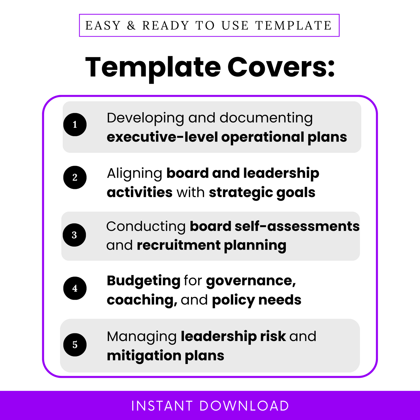 Nonprofit operational plan template highlighting executive planning, board alignment, recruitment planning, budgeting, and risk management for nonprofit leadership teams