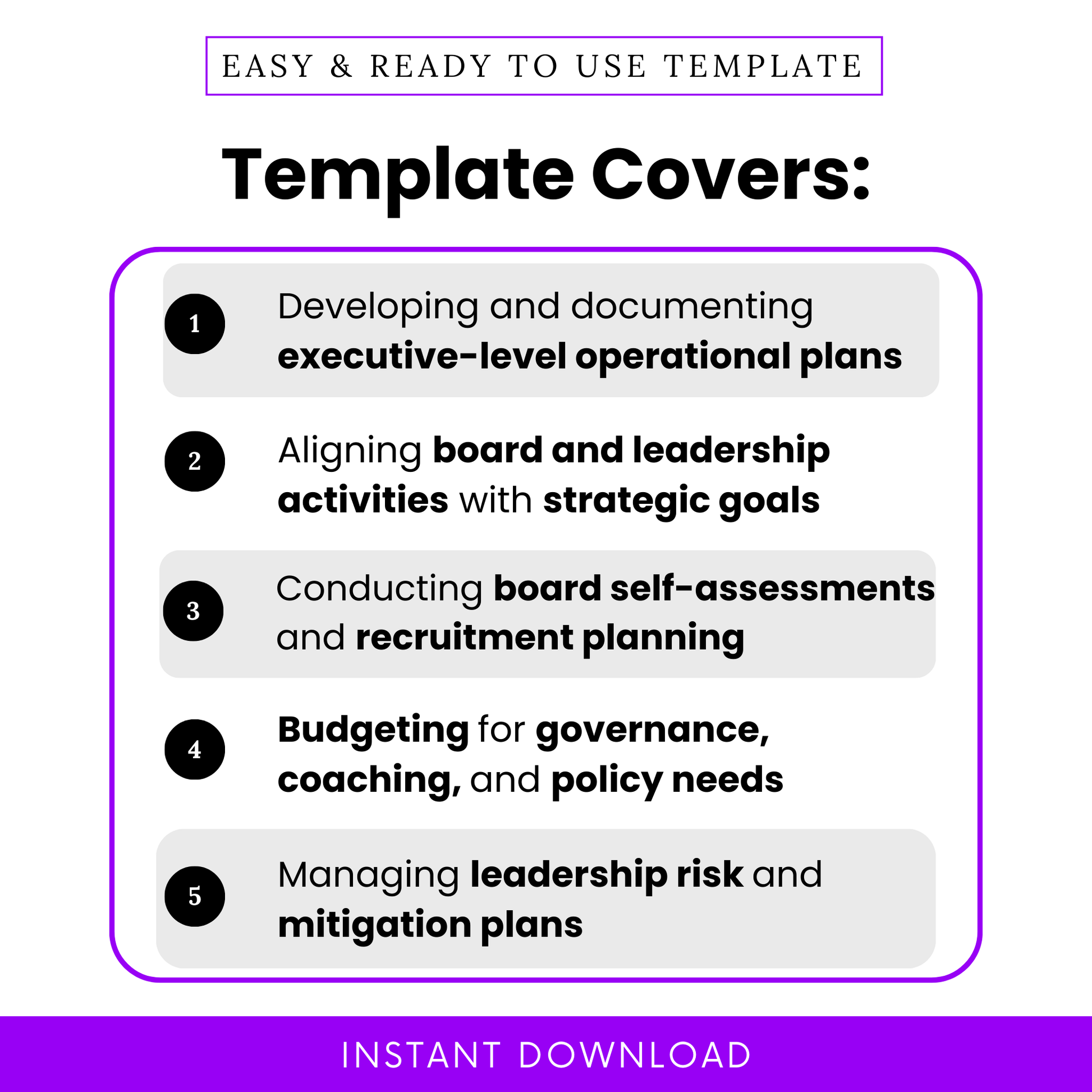 Nonprofit operational plan template highlighting executive planning, board alignment, recruitment planning, budgeting, and risk management for nonprofit leadership teams