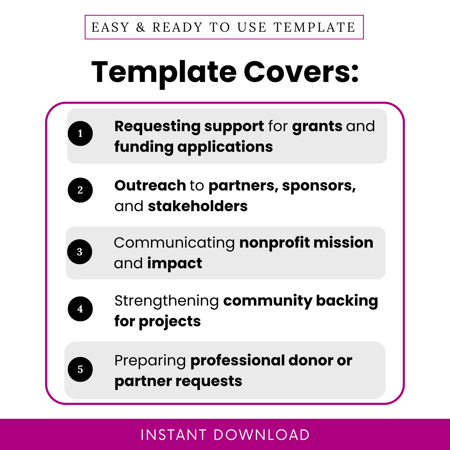 Simple Letter of Support Template showcasing key use cases including grant applications, stakeholder outreach, and nonprofit communication. This editable nonprofit template highlights how teams, organizations, and small businesses can use the document to request support and build community backing.