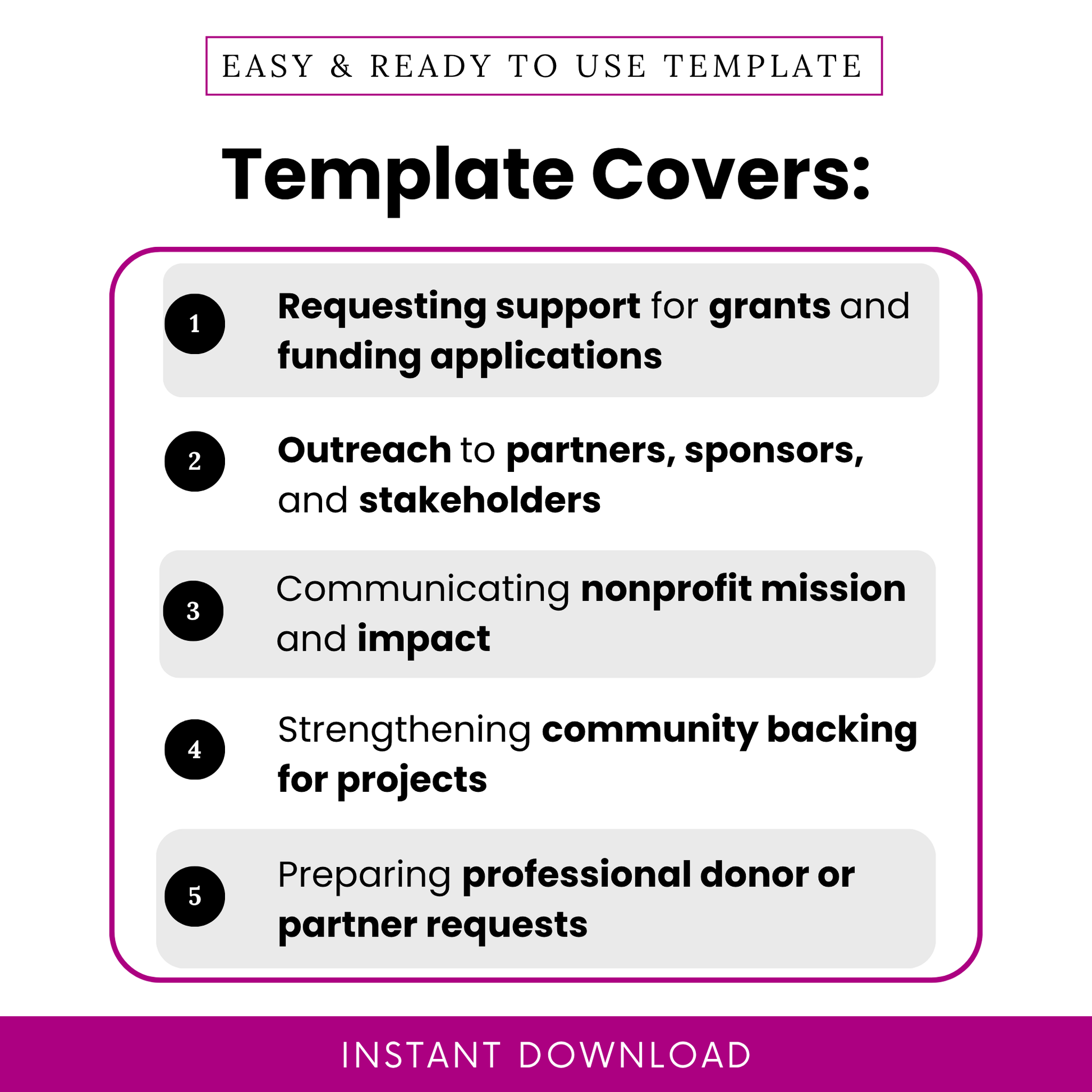 Simple Letter of Support Template showcasing key use cases including grant applications, stakeholder outreach, and nonprofit communication. This editable nonprofit template highlights how teams, organizations, and small businesses can use the document to request support and build community backing.