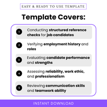 Simple Job Reference Check Template highlighting key use cases like structured reference checks, employment verification, and candidate performance evaluation. This Job Reference Check Questionnaire Template PDF is perfect for hiring managers and teams needing an organized, professional hiring tool.