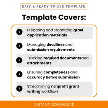 Simple Grant Application Checklist Template highlighting key use cases like organizing grant materials, managing deadlines, and tracking required documents. This Grant Application Checklist Template PDF is perfect for nonprofit teams and small businesses needing an efficient, printable grant planning and submission tool.