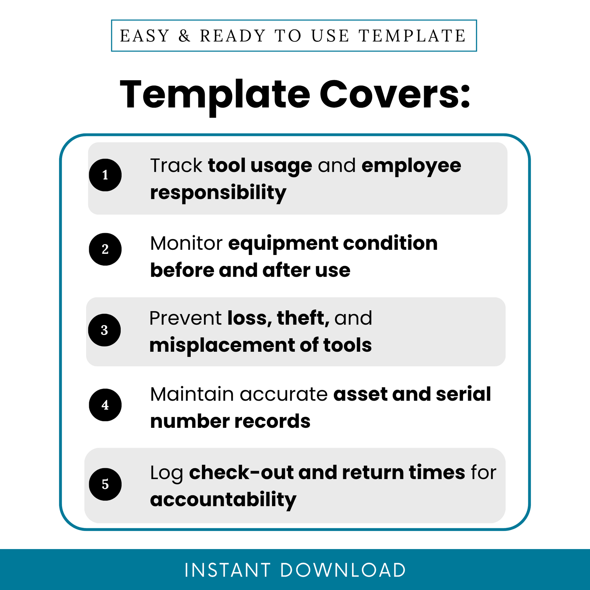 Template to track tool usage, employee responsibility, and equipment condition before and after use. Printable construction log sheet.
