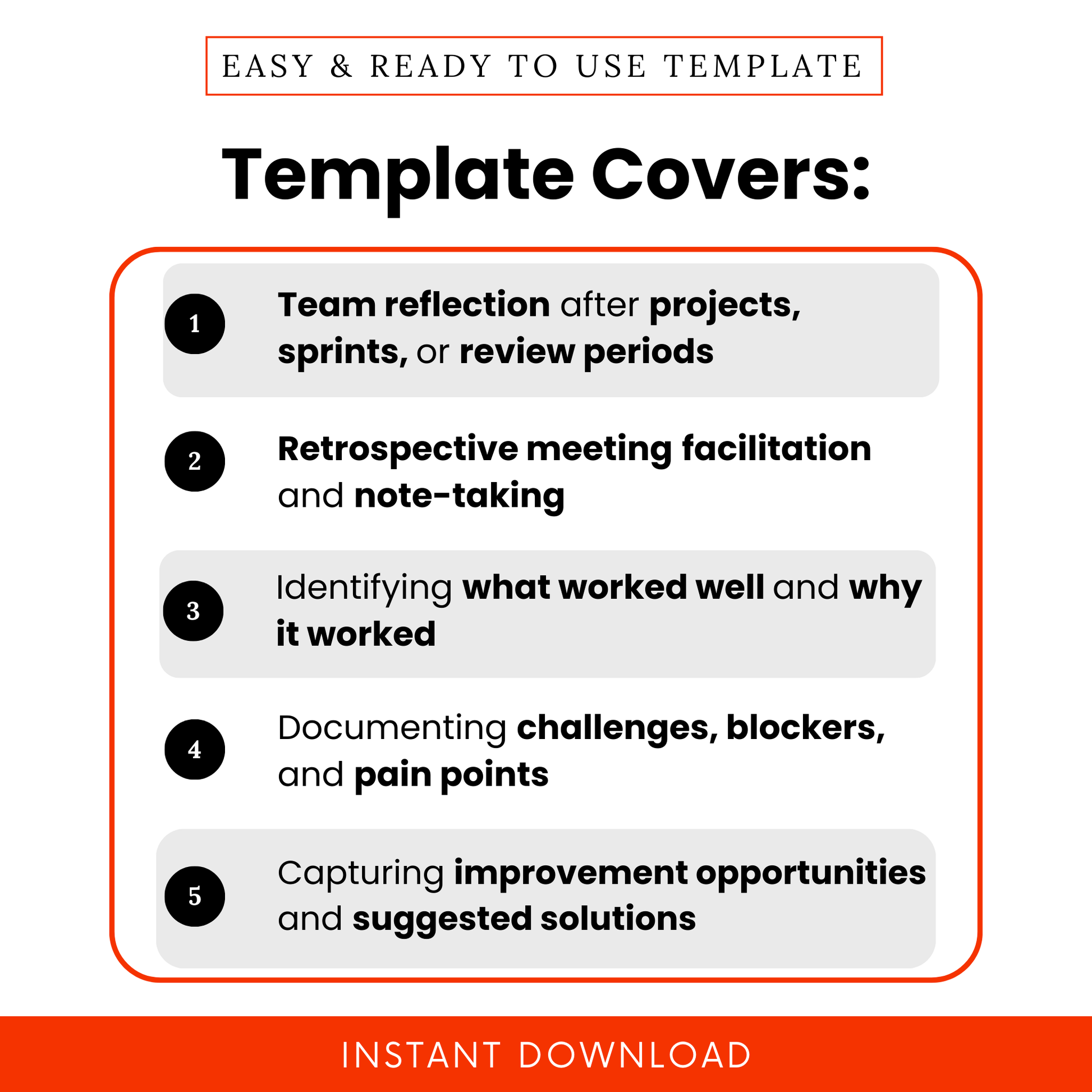 Team Retrospective Template Use Cases Including Project Reflection, Sprint Review, Meeting Facilitation, Note Taking, Identifying Wins And Challenges, Improvement Planning Worksheet