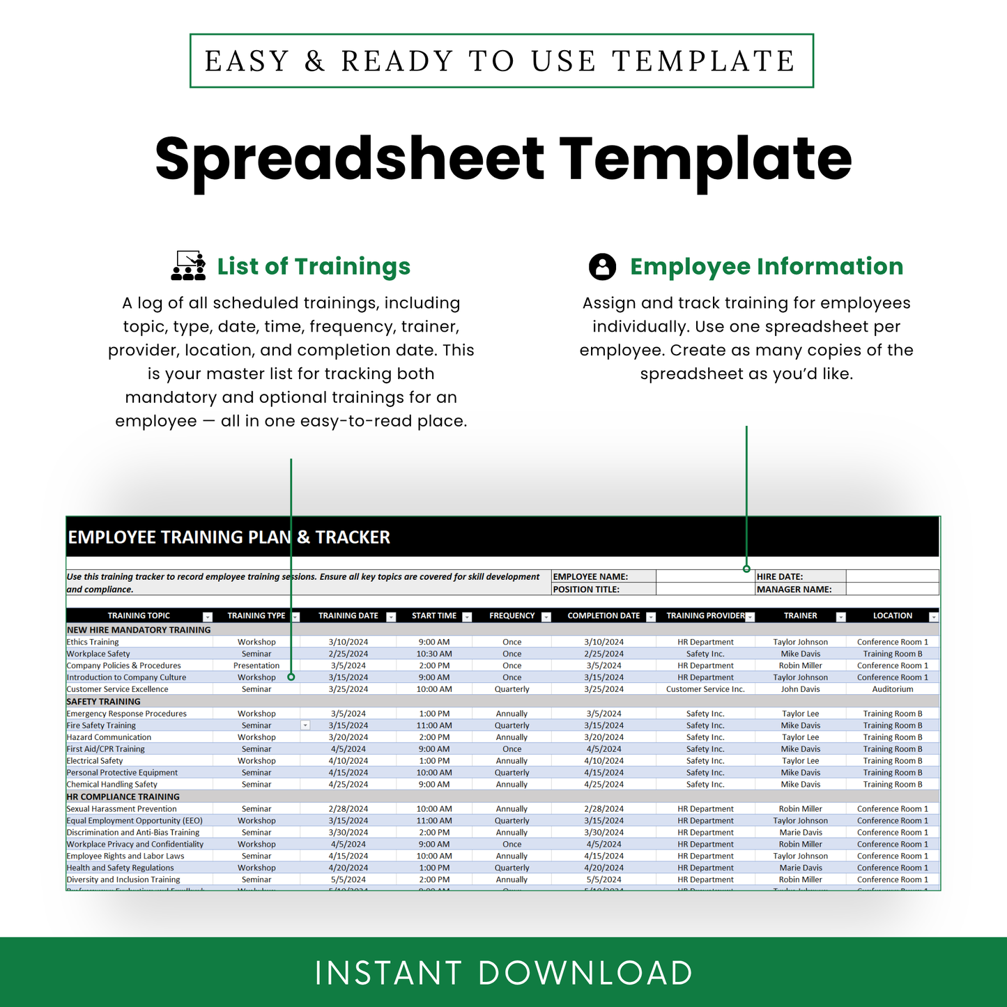 Simple Employee Training Plan & Tracker Template (Excel)