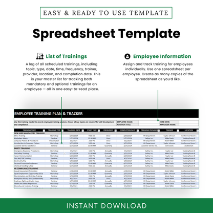 Simple Employee Training Plan & Tracker Template (Excel)