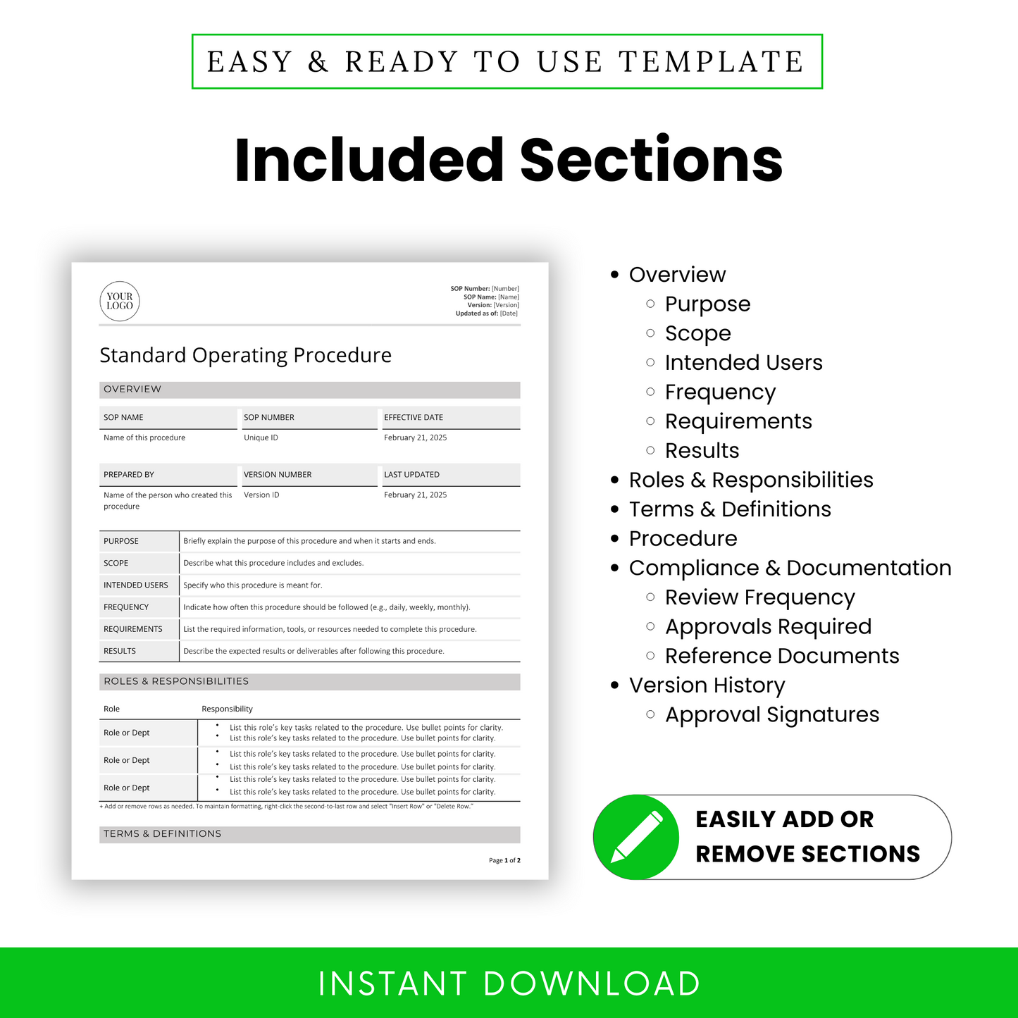 Free Standard Operating Procedure (SOP) Template – Word & PDF Download